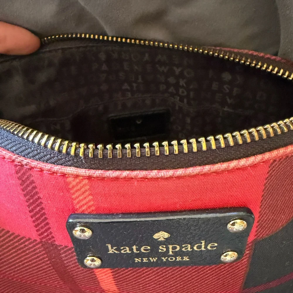 kate spade Red Plaid and Black Leather Crossbody